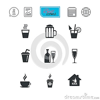 Cocktail, beer icons. Coffee and tea drinks. Vector Illustration