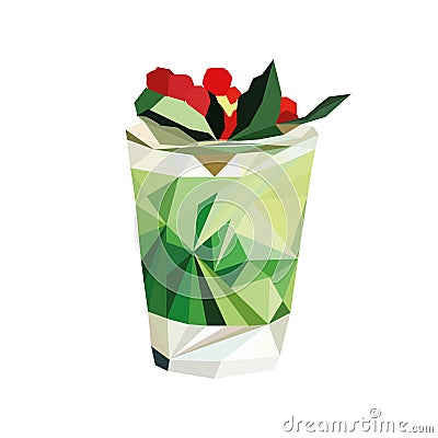 Cocktail with berries and mint in clip art style for your packages and designs Stock Photo