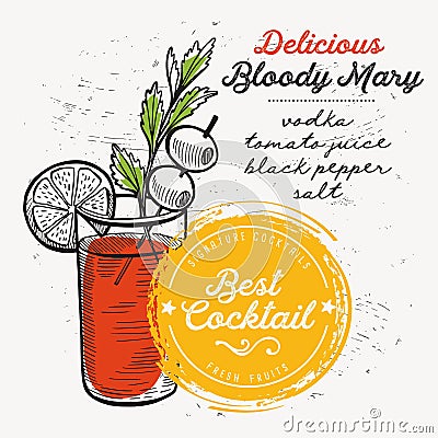 Cocktail bloody mary, drink flyer for bar. Vector Illustration