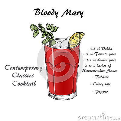 Cocktail bloody mary in sketch style for menu, cocktail cards 2 Vector Illustration