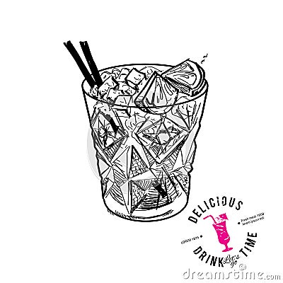 Cocktail with cola and limes isolated Vector Illustration