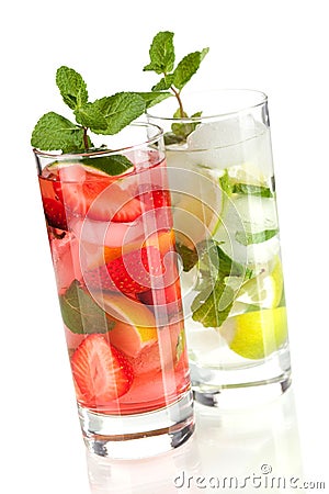 Cocktail collection: Strawberry and classic mojito Stock Photo