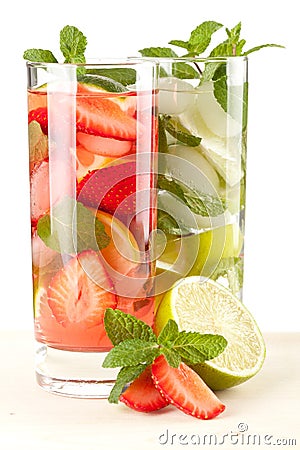 Cocktail collection: Strawberry and classic mojito Stock Photo