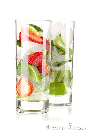 Cocktail collection: Strawberry and classic mojito Stock Photo