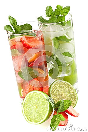 Cocktail collection: Strawberry and classic mojito Stock Photo