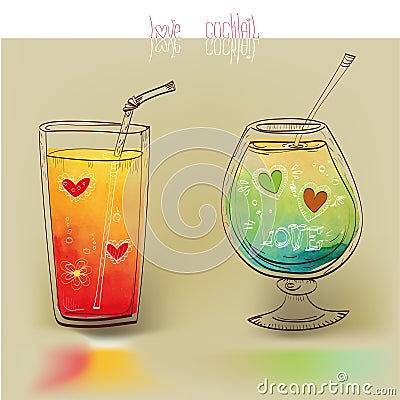 Cocktail colorful sketched collection Vector Illustration