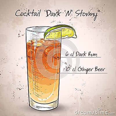 Cocktail Dark 'N' Stormy Vector Illustration