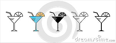 cocktail drink icon vector set. tequila tonic glass with lime vector illustration Vector Illustration