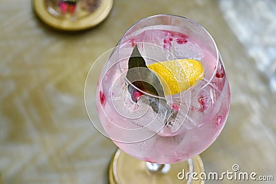 Cocktail drinks, Colorful pink alcohol beverage. Stock Photo