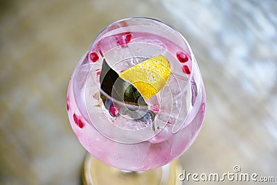 Cocktail drinks, Colorful pink alcohol beverage. Stock Photo