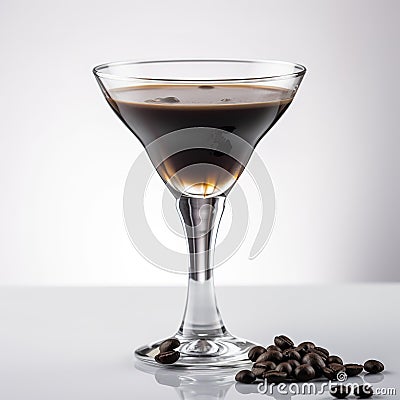 Cocktail Espresso Martini. Decorated espresso cocktail drink white foam coffee bean. Cartoon Illustration