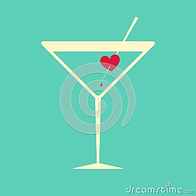 Cocktail glass garnished with a bleeding heart Vector Illustration