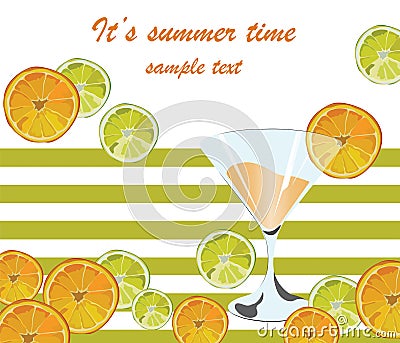 Cocktail glass and orange fruits splash Vector Illustration