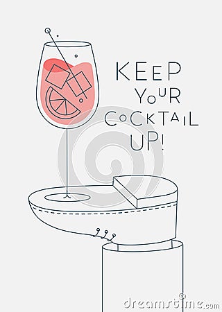 Cocktail glass stands on foot with lettering poster light Stock Photo