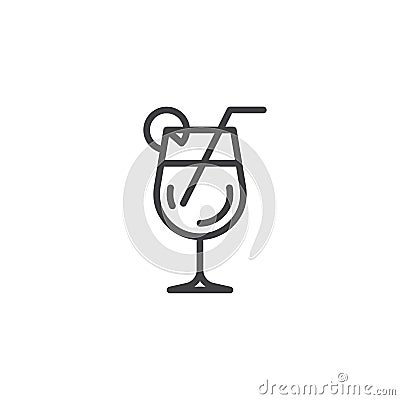 Cocktail glass with straw and lemon line icon Vector Illustration