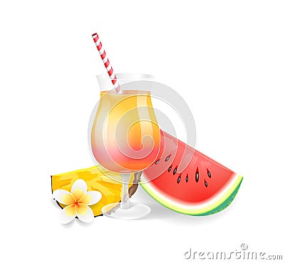 Cocktail in Glass Watermelon Vector Illustration Vector Illustration