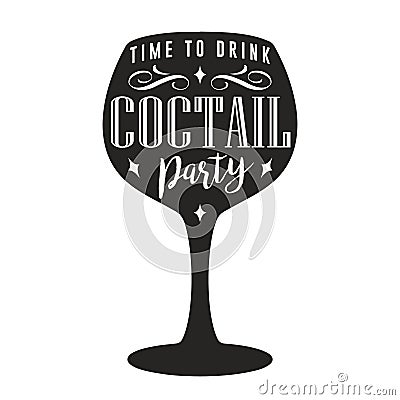 Cocktail glassful silhouette element monochrome Vector Illustration