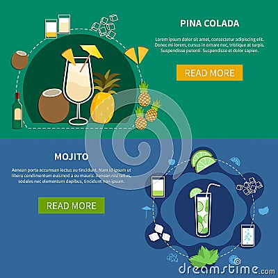 Cocktail Horizontal Banners Vector Illustration