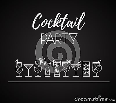 Cocktail icons. Different kinds of glasses Vector Illustration