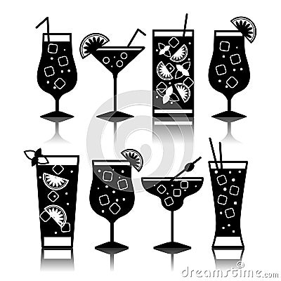 Cocktail icons. Different kinds of glasses Vector Illustration