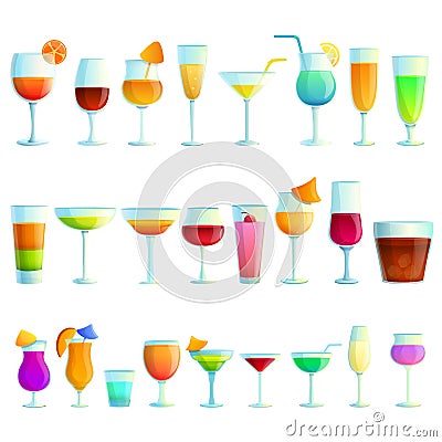 Cocktail icons set, cartoon style Vector Illustration