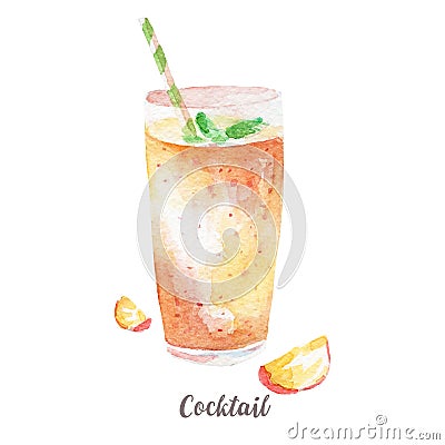 Cocktail illustration. Hand drawn watercolor on white background. Cartoon Illustration