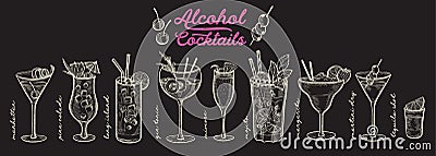 Cocktail illustration, vector hand drawn alcohol drinks Vector Illustration