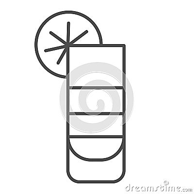 Cocktail with lemon slice thin line icon, summer concept, Fresh juice with lemon sign on white background, Summer cold Vector Illustration