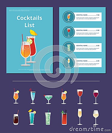 Cocktail List Advertisement Poster with Prices Vector Illustration