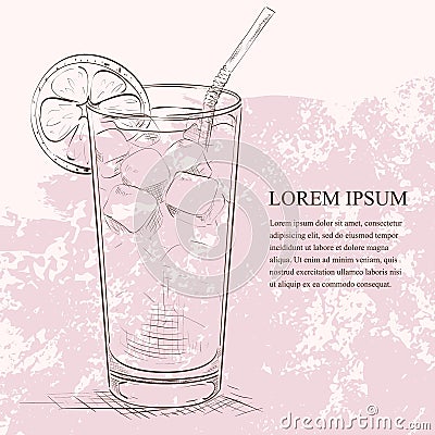 Cocktail Long Island Iced Tea scetch Vector Illustration