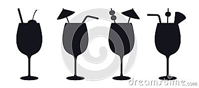 Cocktail longdrink glass vector icons Vector Illustration