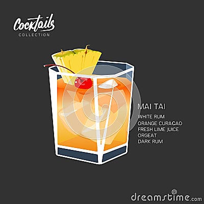 Cocktail mai tai drink pineapple cherry vector illustration Vector Illustration