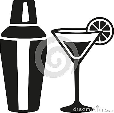 Cocktail martini glass with shaker Stock Photo