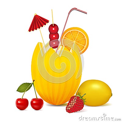 Cocktail melon cherry orange lemon Vector Illustration