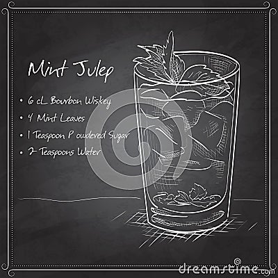 Cocktail Mint julep on black board Vector Illustration