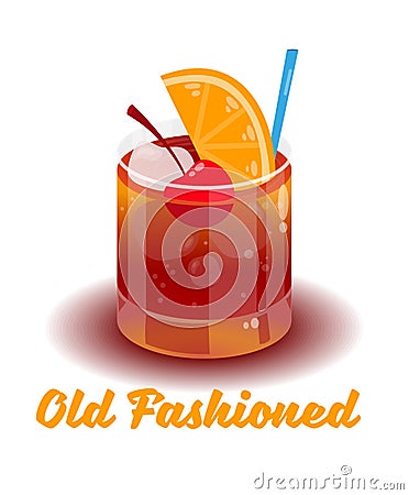 Cocktail Old Fashioned Vector Illustration