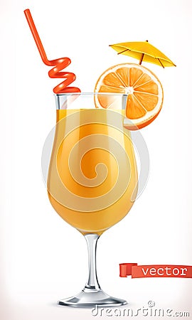 Cocktail orange. Fruit juice. 3d vector icon Vector Illustration