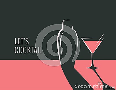 Cocktail party banner. Shaker with cocktail glass Vector Illustration