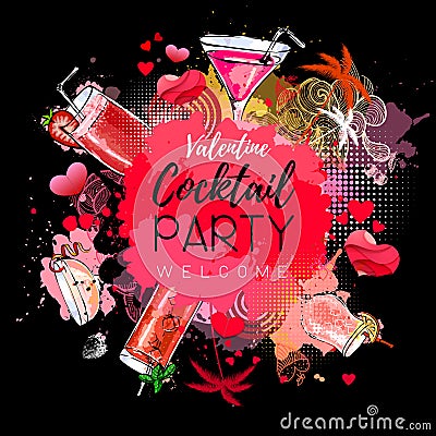 Cocktail party poster design. Cocktail menu. Vector Illustration