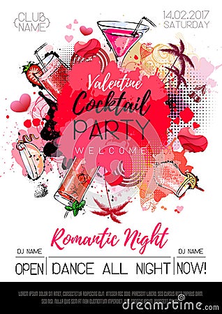 Cocktail party poster design. Cocktail menu. Vector Illustration