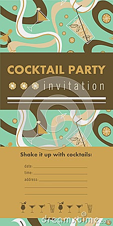 Cocktail party vertical invitation card Vector Illustration