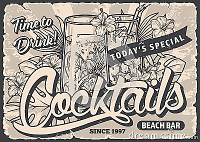 Cocktail party vintage sticker monochrome Vector Illustration