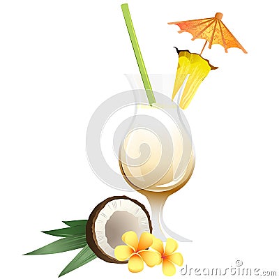 Cocktail Pina Colada with garnish Vector Illustration