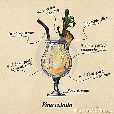 Cocktail pina colada Cartoon Illustration