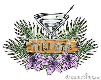 Cocktail hawaii tiki bar and surfing. Ethnic surf Vector Illustration