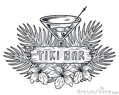 Cocktail hawaii tiki bar and surfing. Ethnic surf Vector Illustration