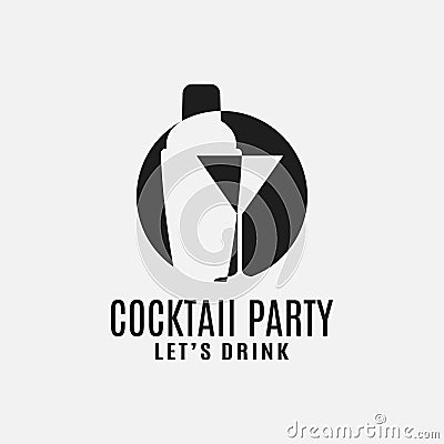 Cocktail shaker with cocktail martini glass logo Vector Illustration