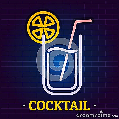 Cocktail signboard logo, flat style Cartoon Illustration