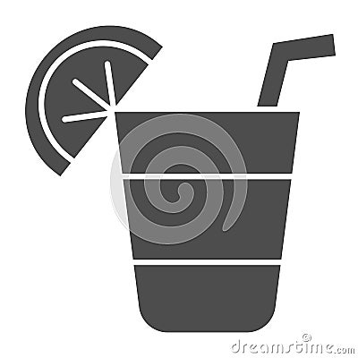 Cocktail solid icon. Cocktail glass with lemon slice illustration isolated on white. Alcohol Cocktail drink glyph style Vector Illustration