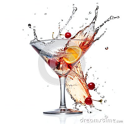 Cocktail splashing in martini glass Cartoon Illustration